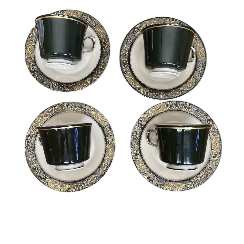 Vintage Franciscan Masterpiece Nouvelle Ebony Teacup And Saucer 8 Piece Set